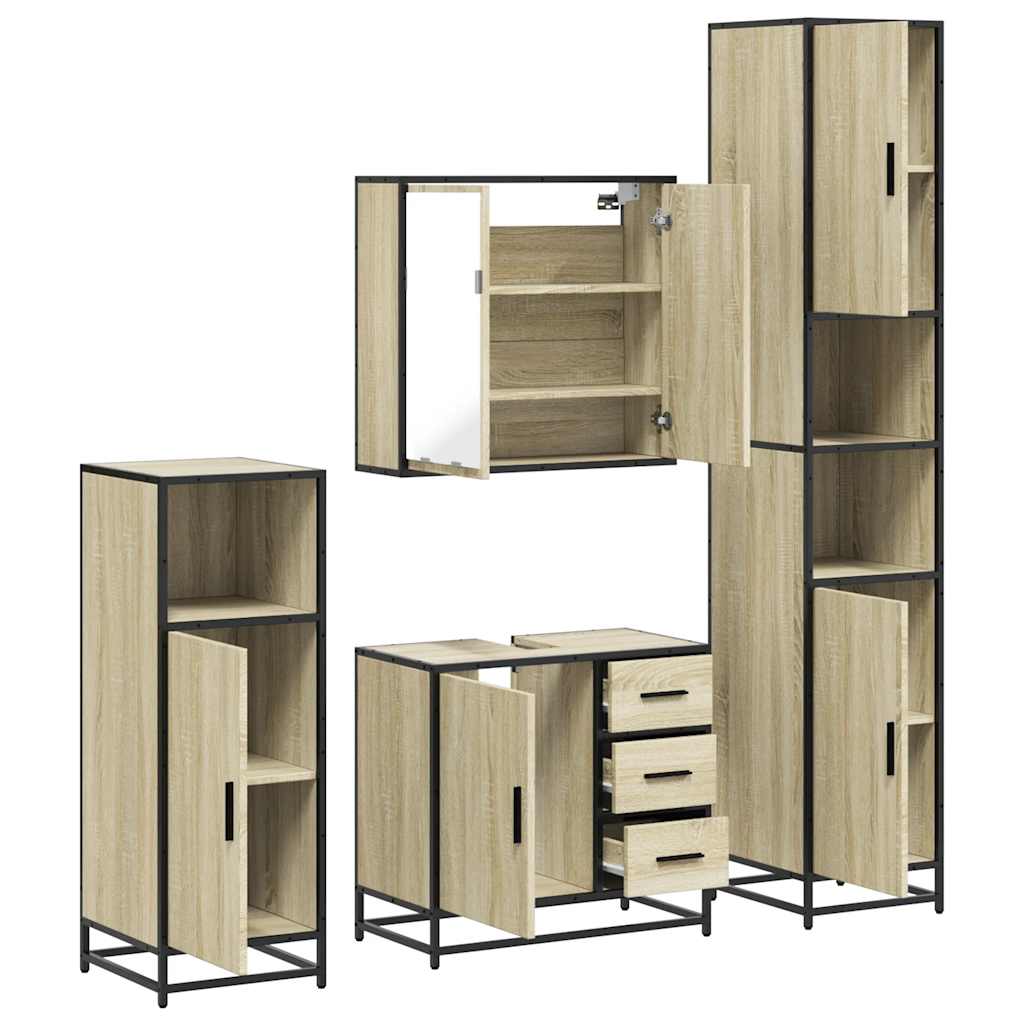 vidaXL 4 Piece Bathroom Furniture Set Sonoma Oak Engineered Wood