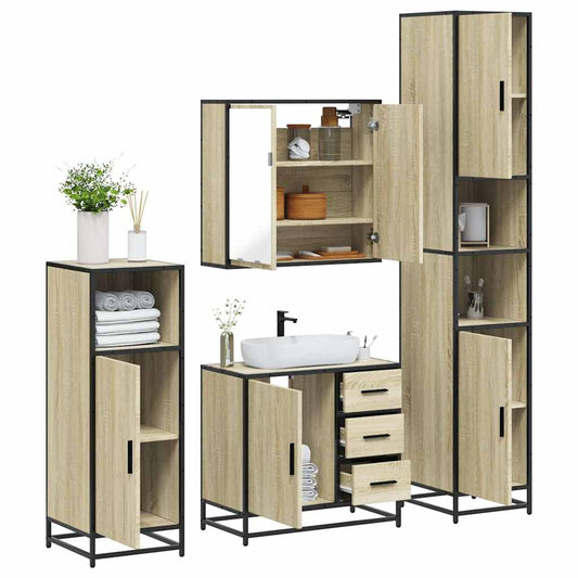 vidaXL 4 Piece Bathroom Furniture Set Sonoma Oak Engineered Wood