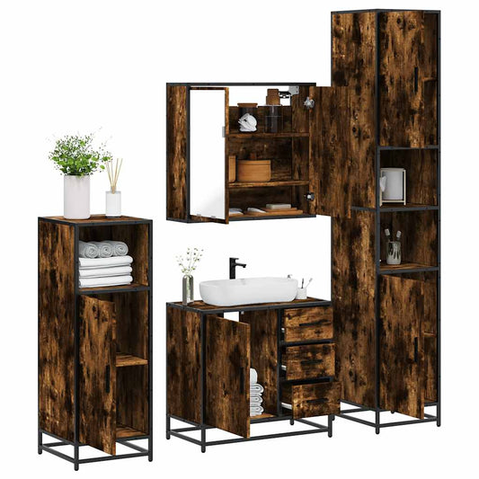 vidaXL 4 Piece Bathroom Furniture Set Smoked Oak Engineered Wood