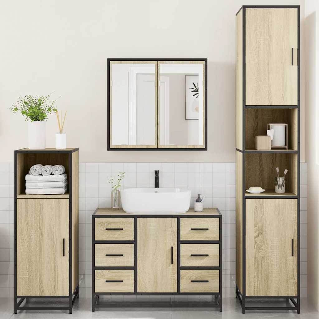 vidaXL 4 Piece Bathroom Furniture Set Sonoma Oak Engineered Wood