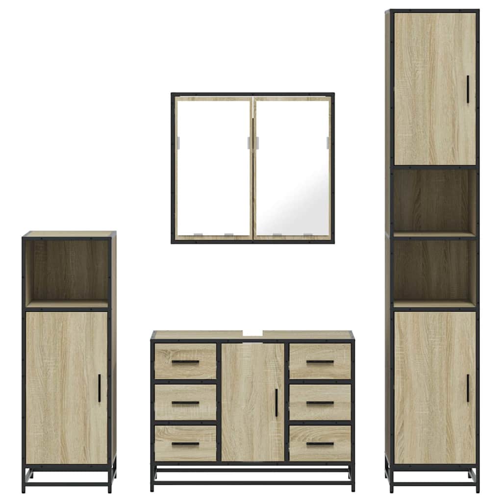 vidaXL 4 Piece Bathroom Furniture Set Sonoma Oak Engineered Wood