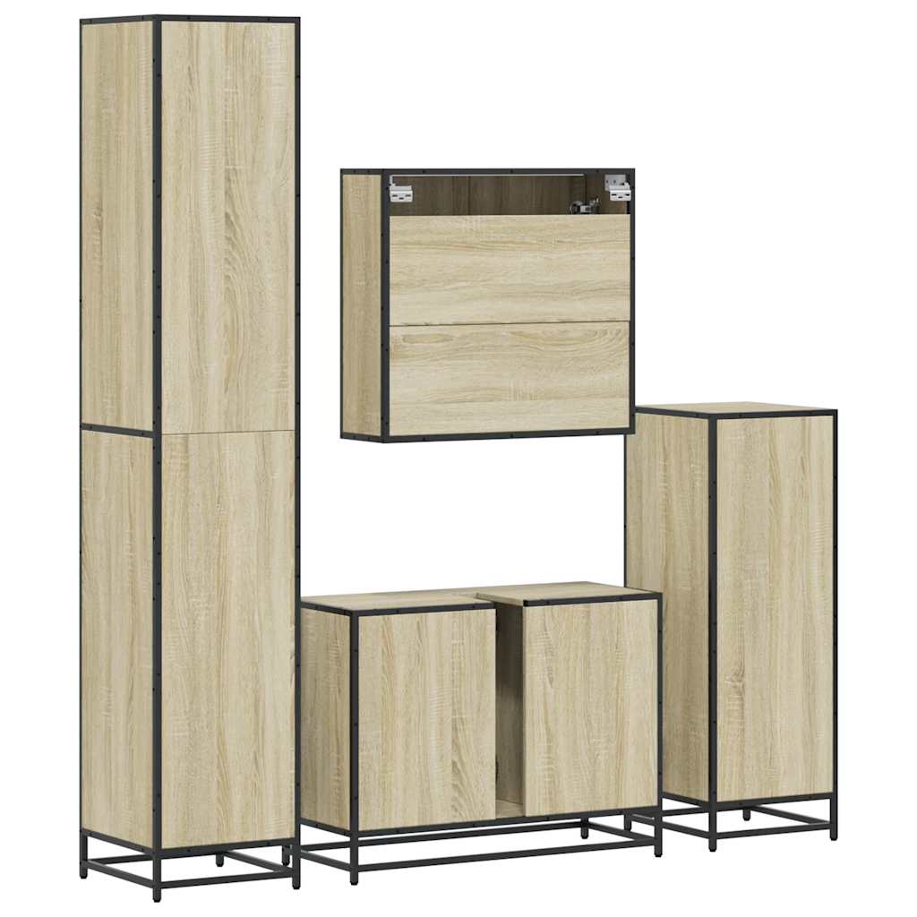 vidaXL 4 Piece Bathroom Furniture Set Sonoma Oak Engineered Wood