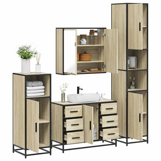 vidaXL 4 Piece Bathroom Furniture Set Sonoma Oak Engineered Wood