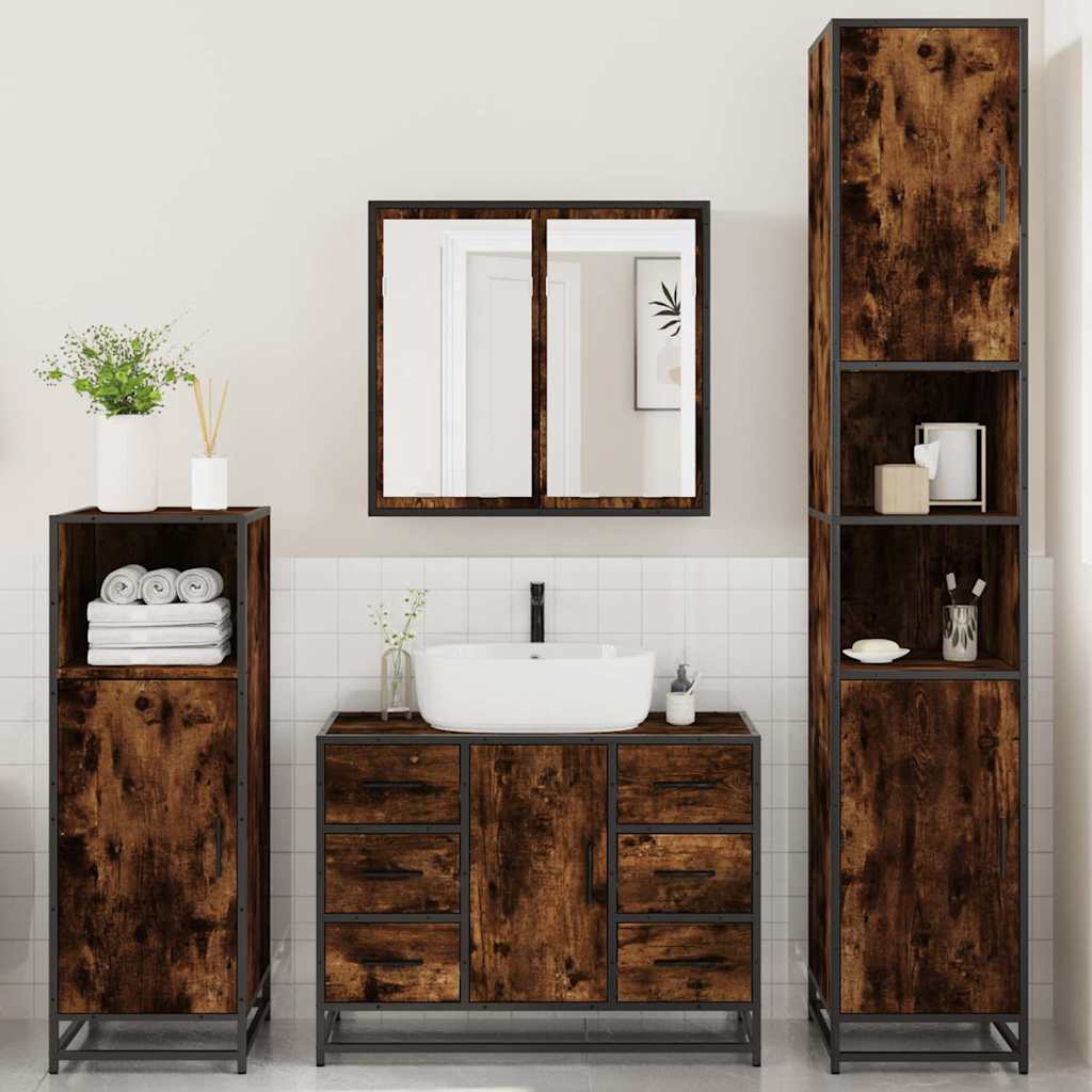 vidaXL 4 Piece Bathroom Furniture Set Smoked Oak Engineered Wood