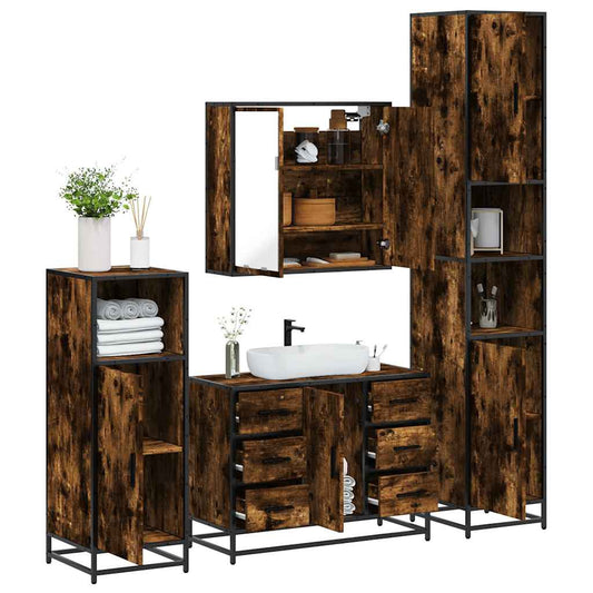 vidaXL 4 Piece Bathroom Furniture Set Smoked Oak Engineered Wood