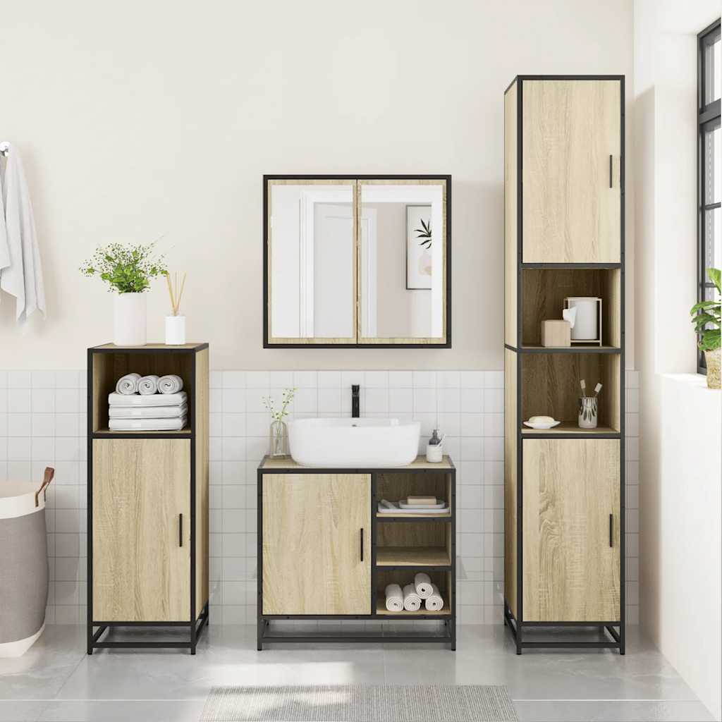 vidaXL 4 Piece Bathroom Furniture Set Sonoma Oak Engineered Wood
