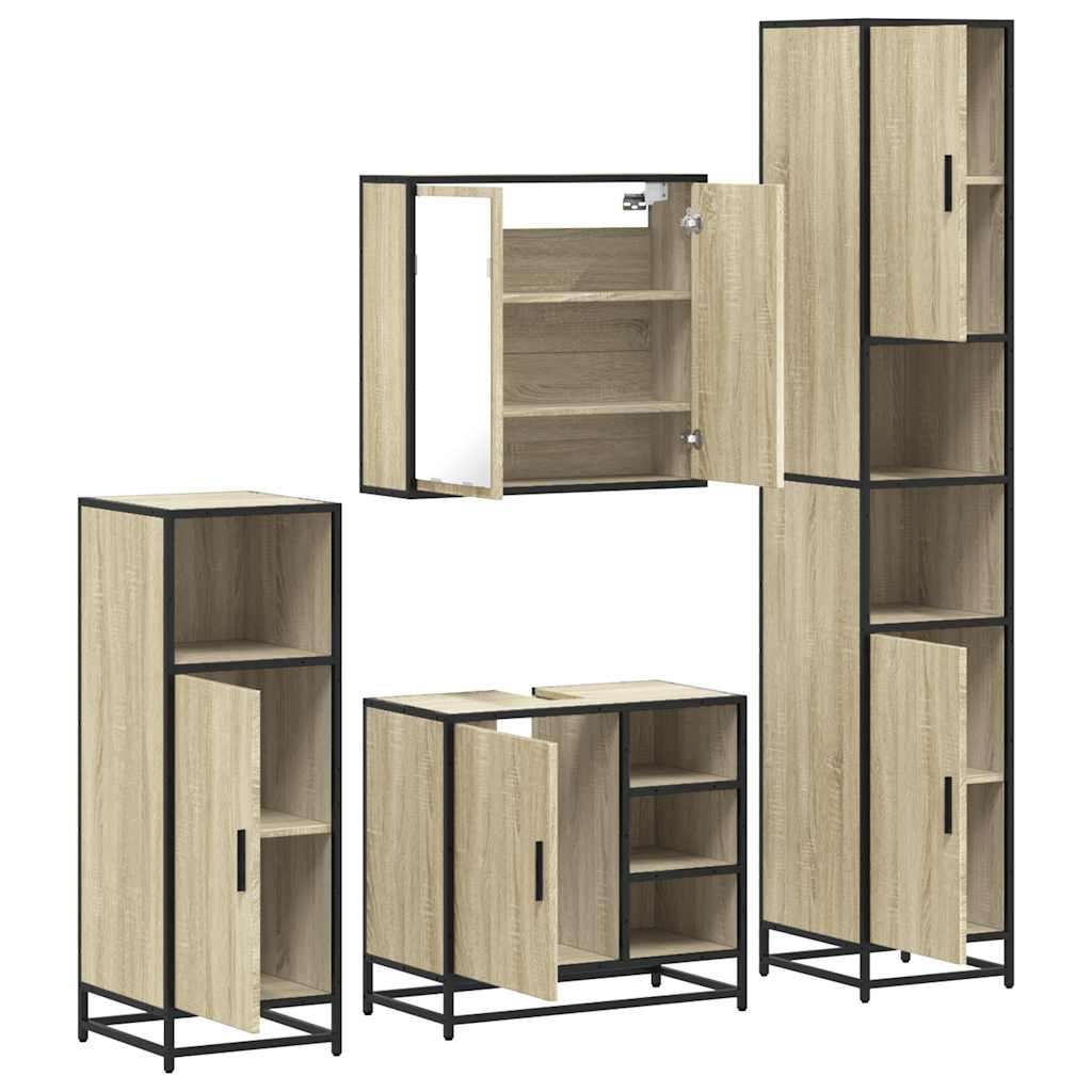 vidaXL 4 Piece Bathroom Furniture Set Sonoma Oak Engineered Wood