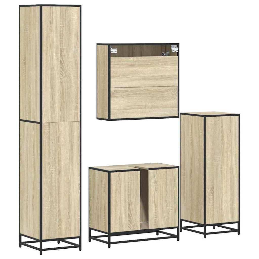 vidaXL 4 Piece Bathroom Furniture Set Sonoma Oak Engineered Wood