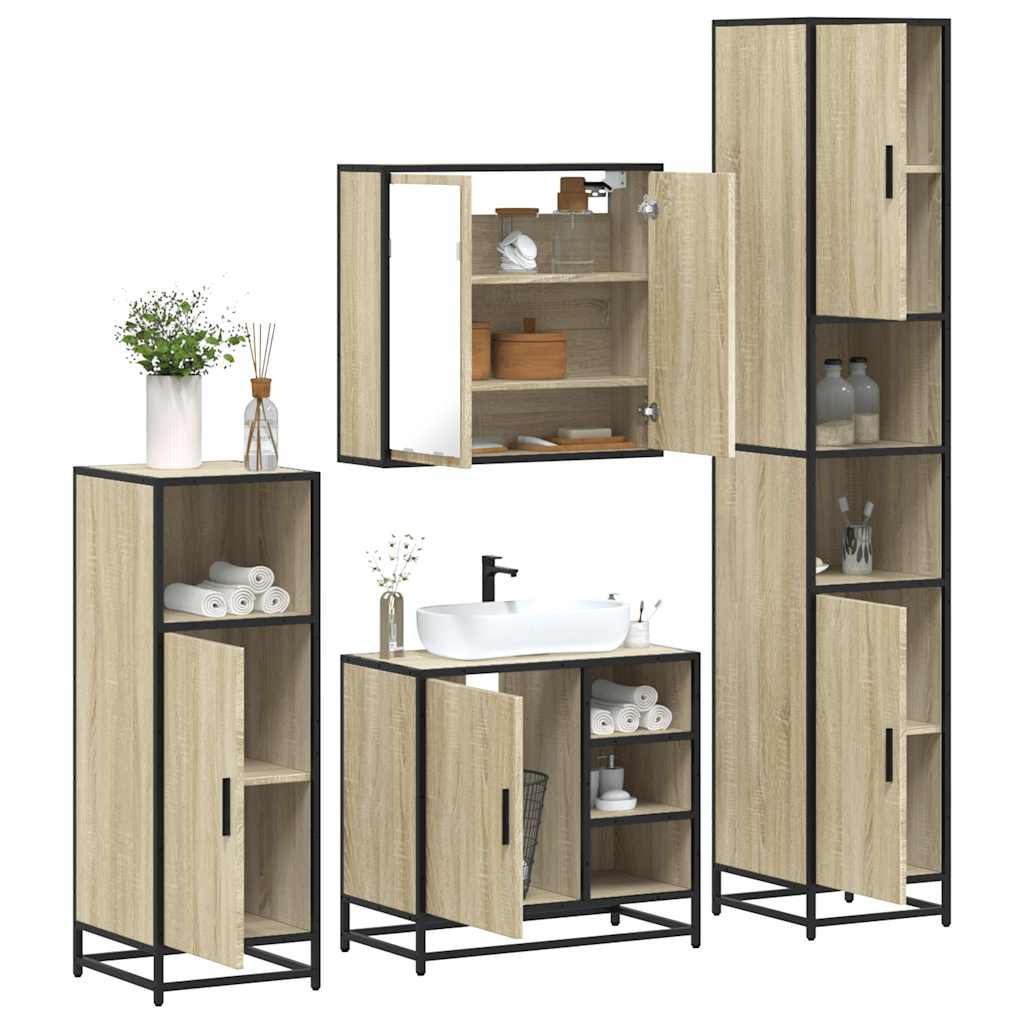 vidaXL 4 Piece Bathroom Furniture Set Sonoma Oak Engineered Wood
