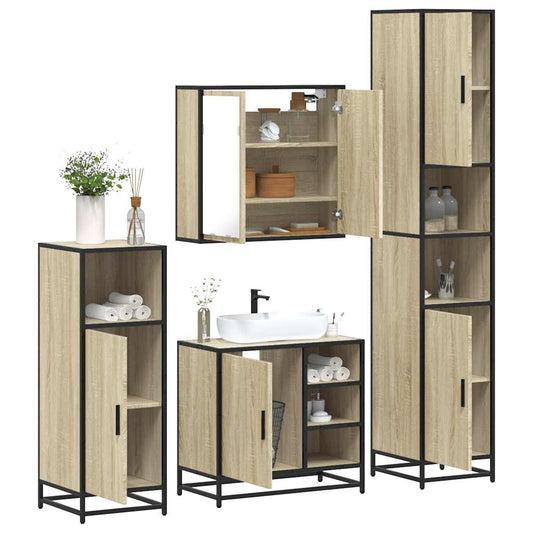 vidaXL 4 Piece Bathroom Furniture Set Sonoma Oak Engineered Wood