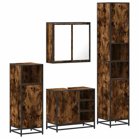 vidaXL 4 Piece Bathroom Furniture Set Smoked Oak Engineered Wood