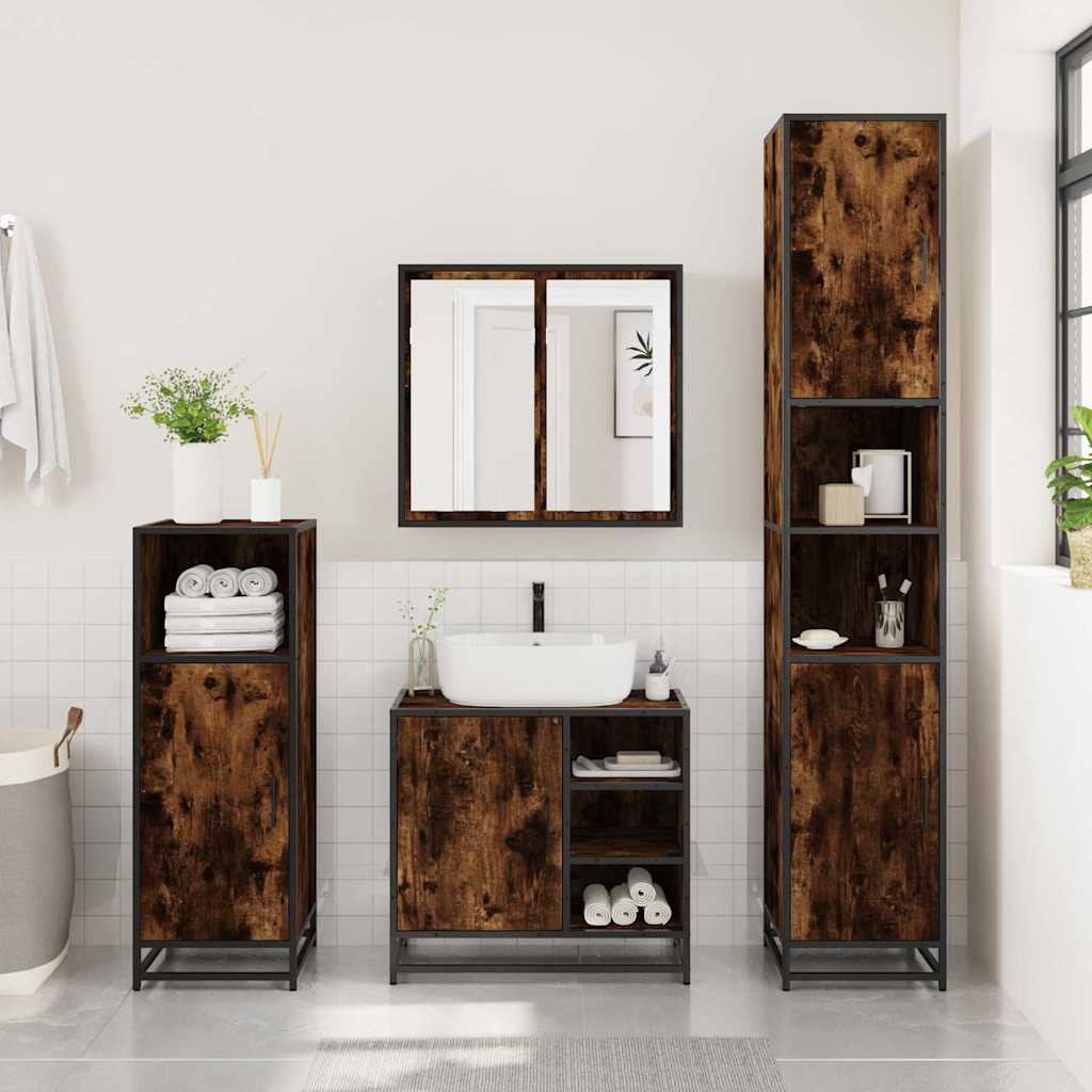 vidaXL 4 Piece Bathroom Furniture Set Smoked Oak Engineered Wood