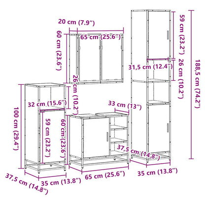 vidaXL 4 Piece Bathroom Furniture Set Smoked Oak Engineered Wood