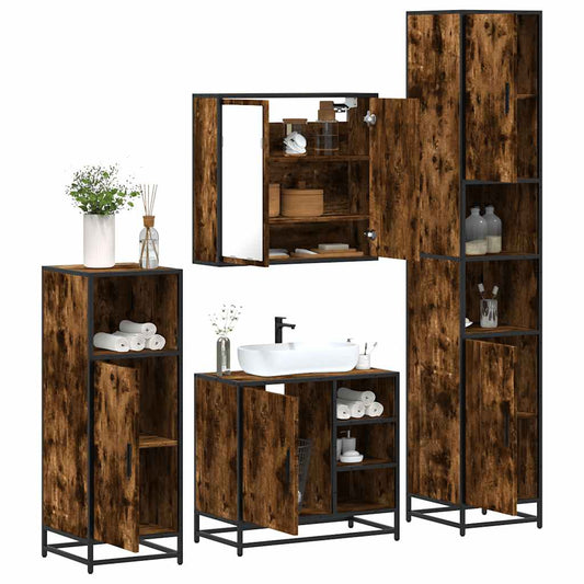 vidaXL 4 Piece Bathroom Furniture Set Smoked Oak Engineered Wood