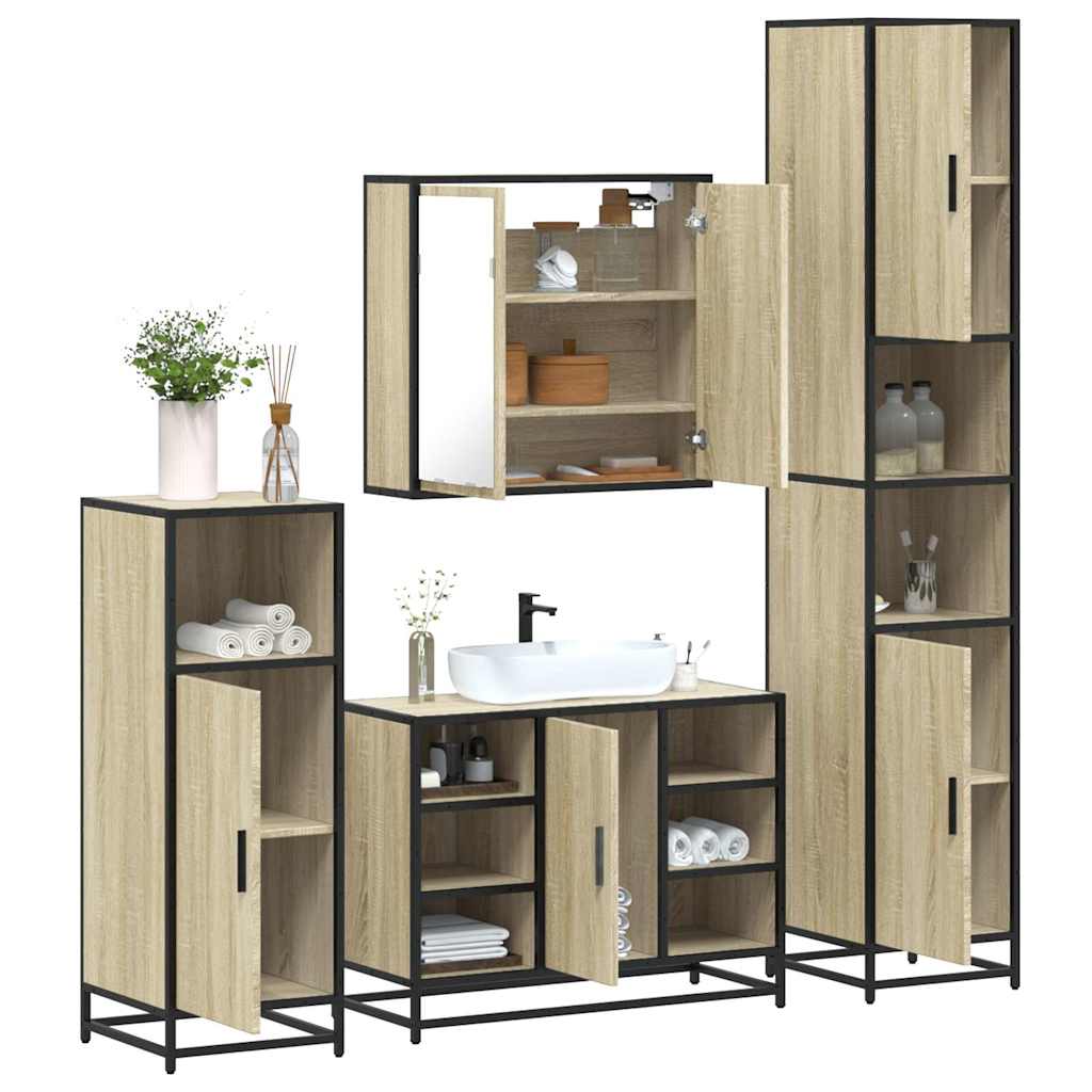 vidaXL 4 Piece Bathroom Furniture Set Sonoma Oak Engineered Wood