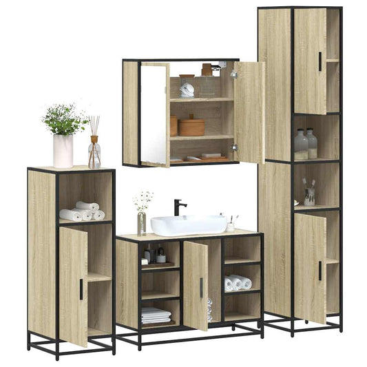vidaXL 4 Piece Bathroom Furniture Set Sonoma Oak Engineered Wood