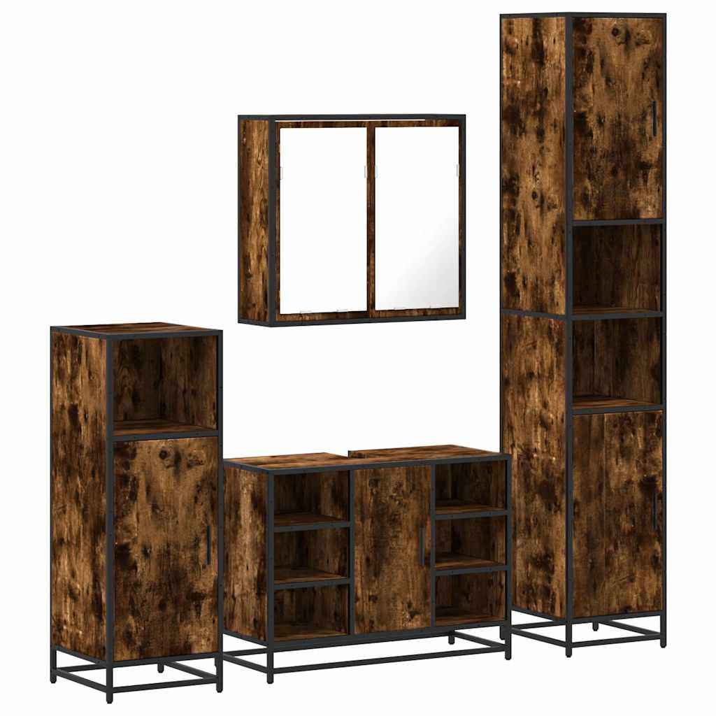 vidaXL 4 Piece Bathroom Furniture Set Smoked Oak Engineered Wood