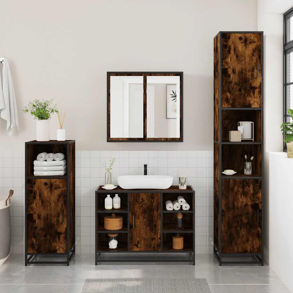 vidaXL 4 Piece Bathroom Furniture Set Smoked Oak Engineered Wood
