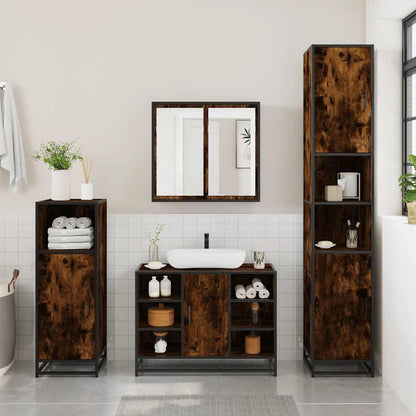 vidaXL 4 Piece Bathroom Furniture Set Smoked Oak Engineered Wood