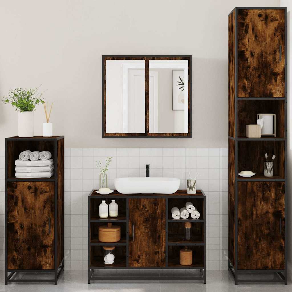vidaXL 4 Piece Bathroom Furniture Set Smoked Oak Engineered Wood