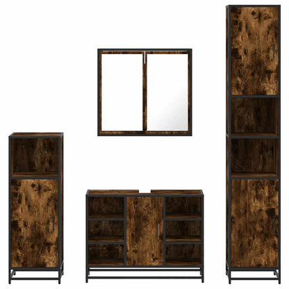 vidaXL 4 Piece Bathroom Furniture Set Smoked Oak Engineered Wood