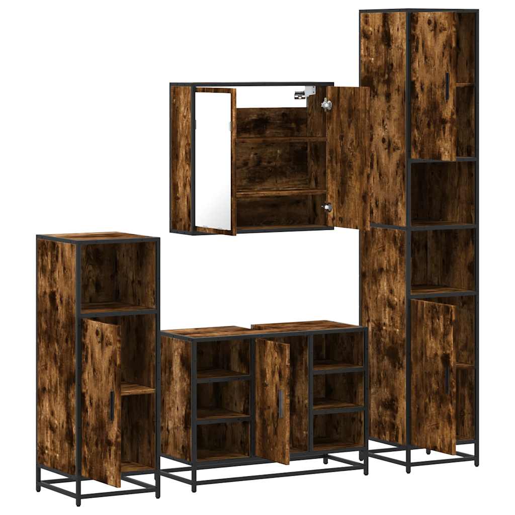 vidaXL 4 Piece Bathroom Furniture Set Smoked Oak Engineered Wood