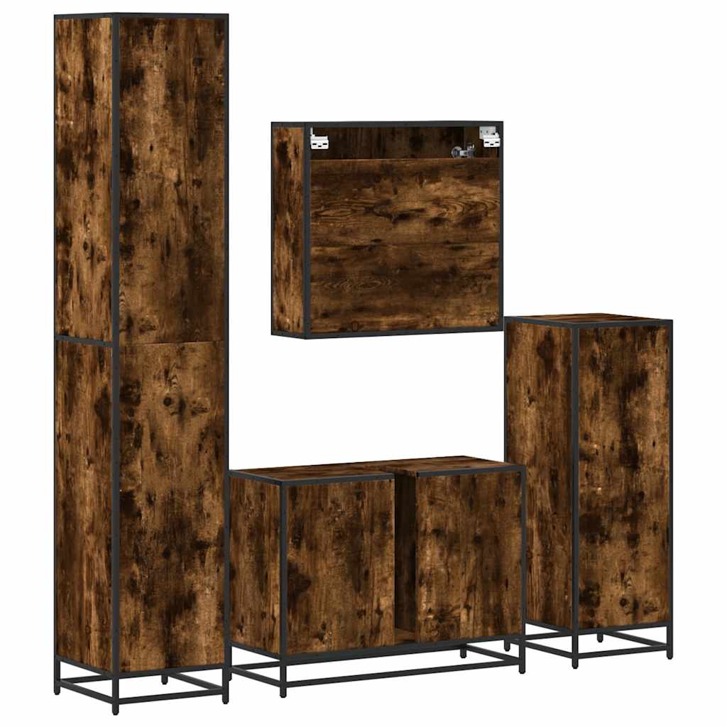 vidaXL 4 Piece Bathroom Furniture Set Smoked Oak Engineered Wood