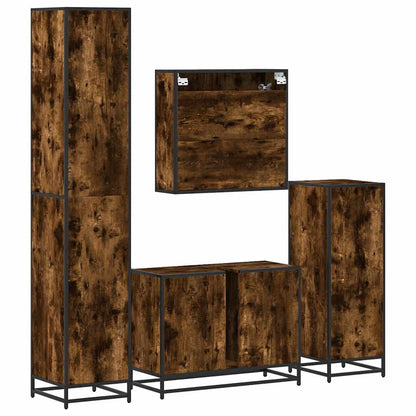 vidaXL 4 Piece Bathroom Furniture Set Smoked Oak Engineered Wood