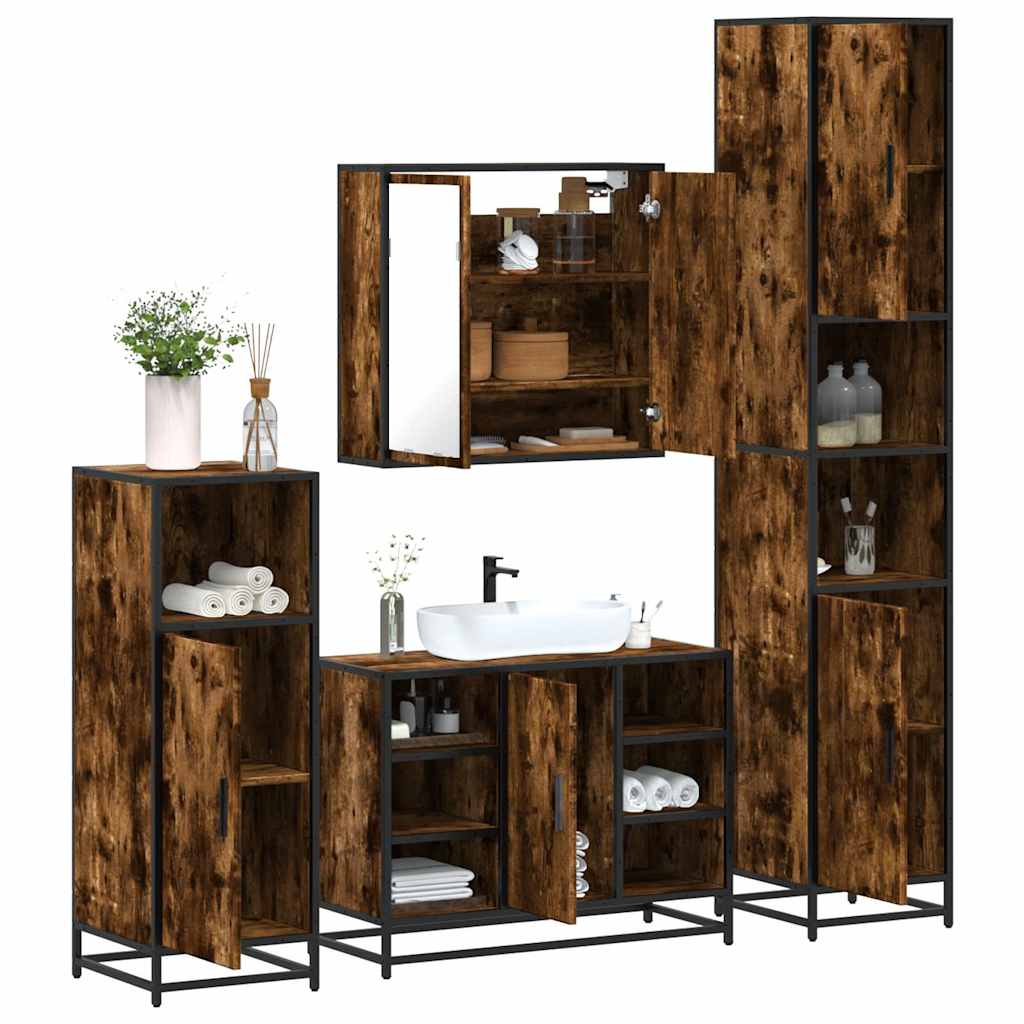 vidaXL 4 Piece Bathroom Furniture Set Smoked Oak Engineered Wood
