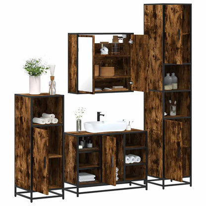vidaXL 4 Piece Bathroom Furniture Set Smoked Oak Engineered Wood