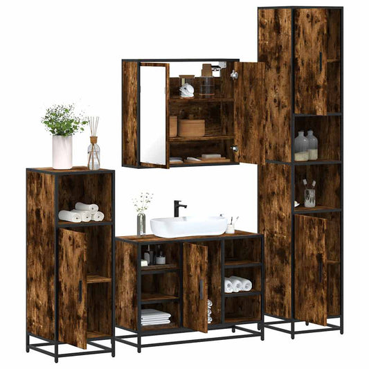 vidaXL 4 Piece Bathroom Furniture Set Smoked Oak Engineered Wood