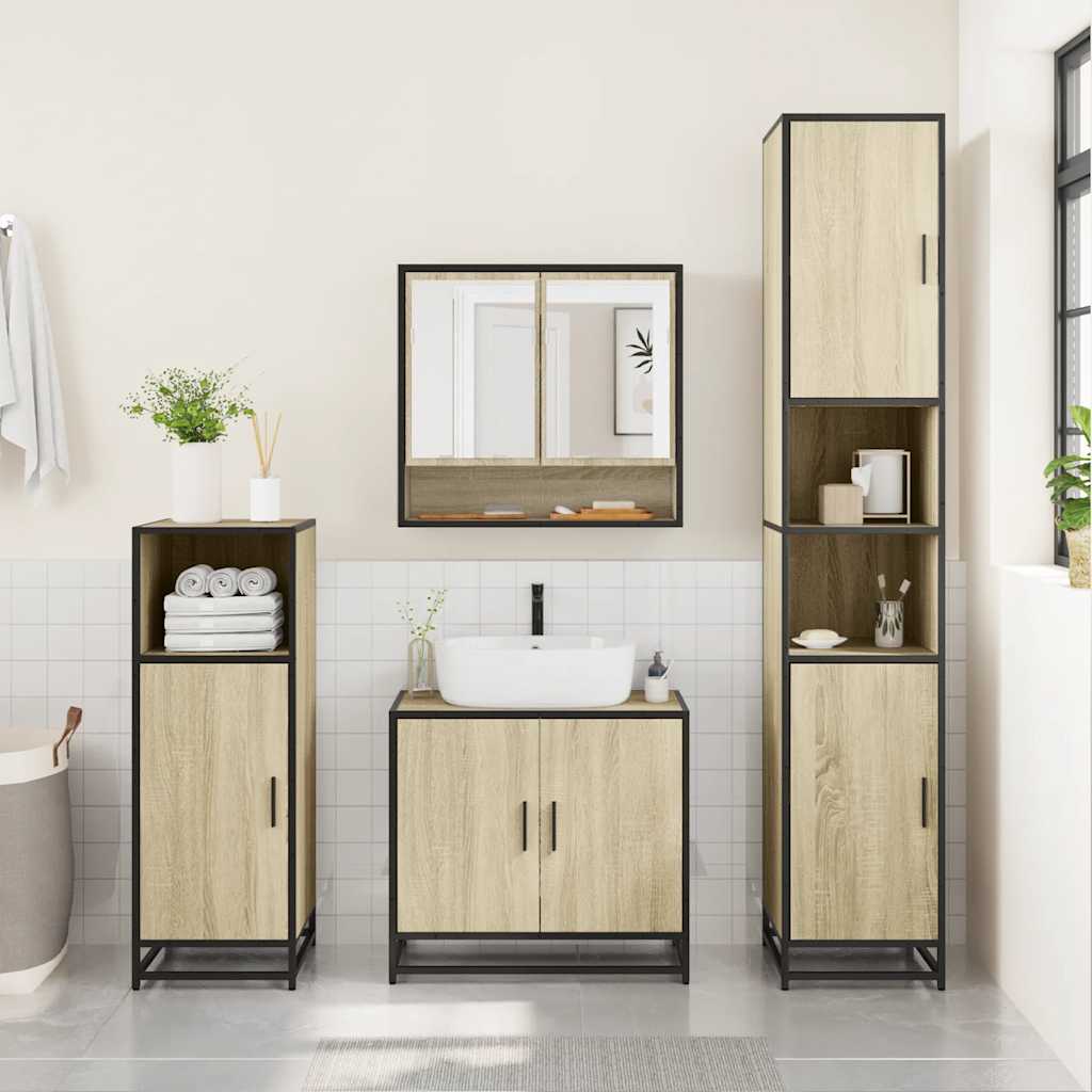 vidaXL 4 Piece Bathroom Furniture Set Sonoma Oak Engineered Wood