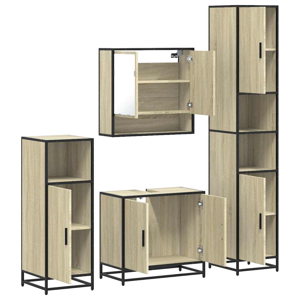 vidaXL 4 Piece Bathroom Furniture Set Sonoma Oak Engineered Wood