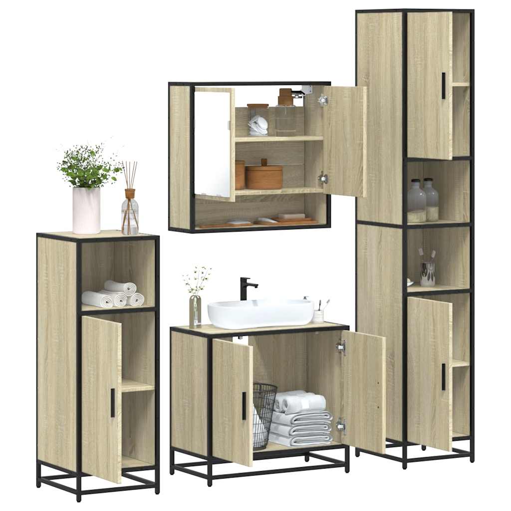 vidaXL 4 Piece Bathroom Furniture Set Sonoma Oak Engineered Wood