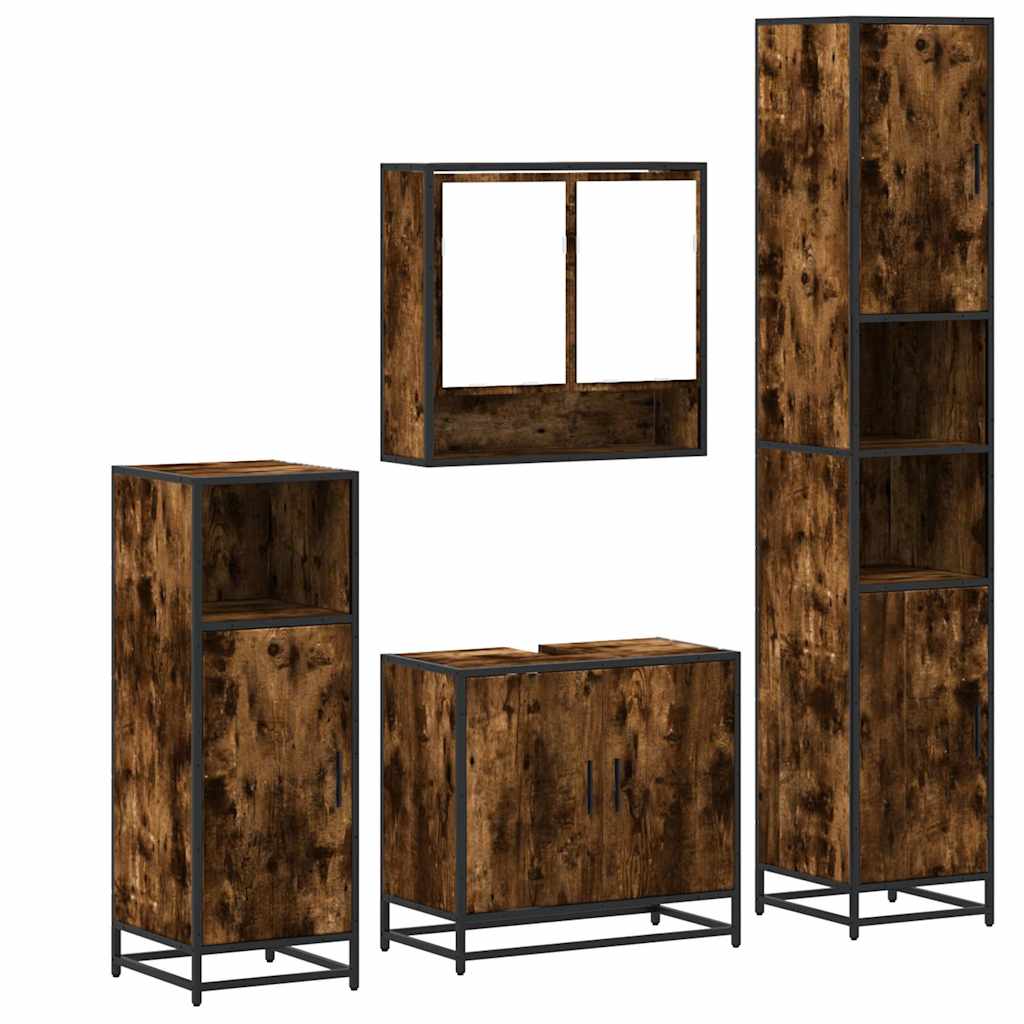 vidaXL 4 Piece Bathroom Furniture Set Smoked Oak Engineered Wood