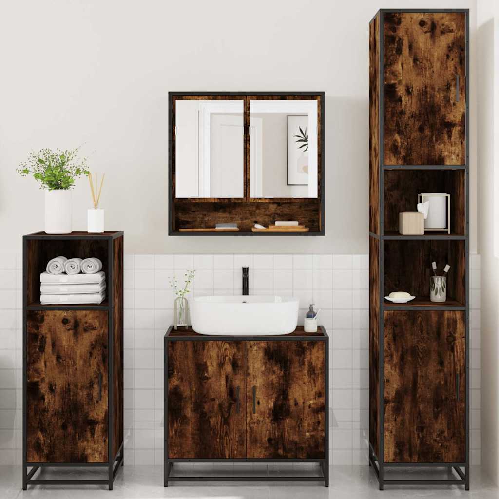 vidaXL 4 Piece Bathroom Furniture Set Smoked Oak Engineered Wood