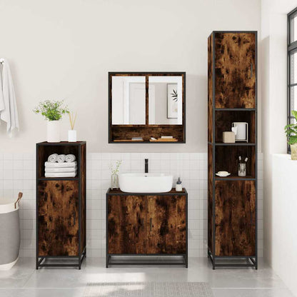 vidaXL 4 Piece Bathroom Furniture Set Smoked Oak Engineered Wood