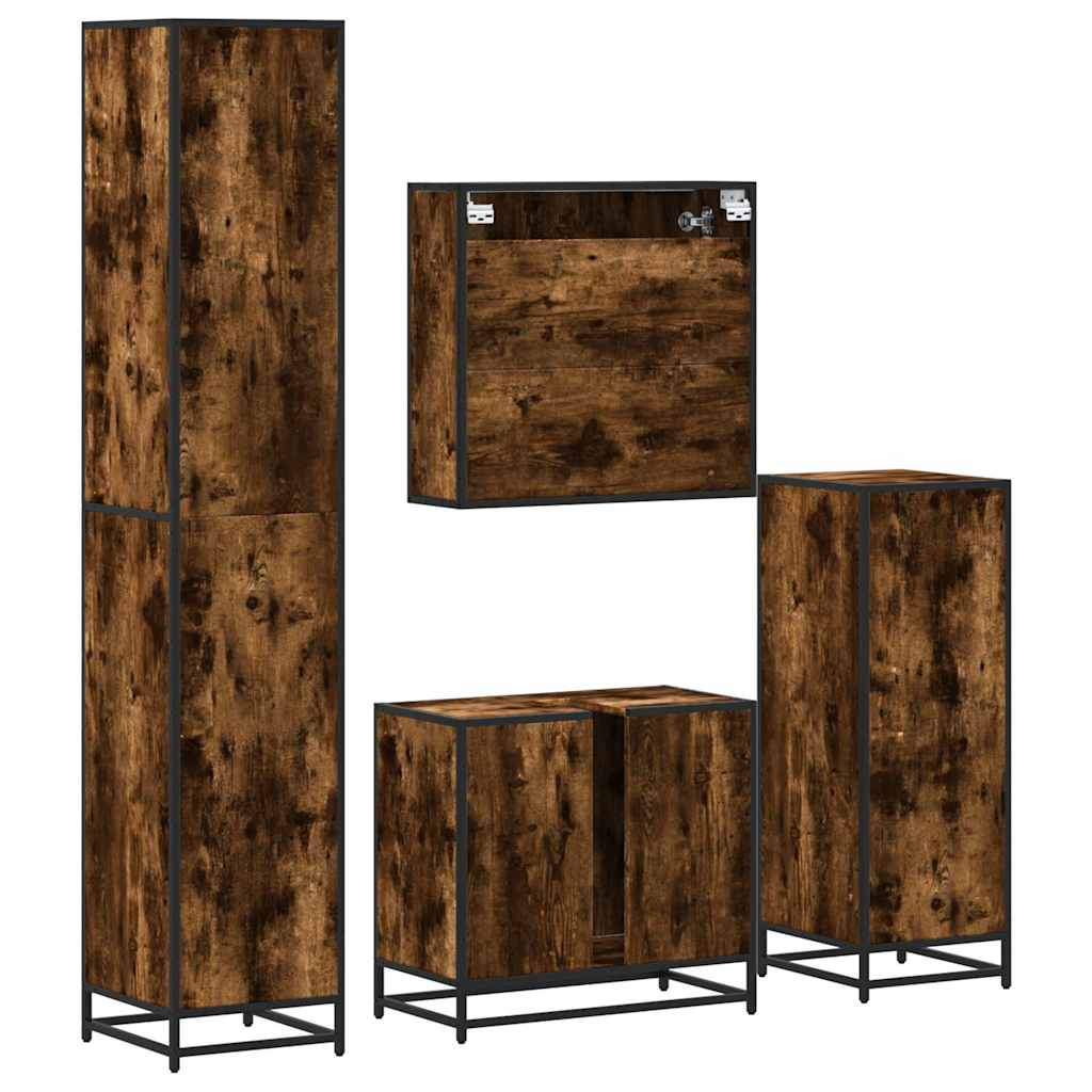 vidaXL 4 Piece Bathroom Furniture Set Smoked Oak Engineered Wood