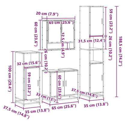 vidaXL 4 Piece Bathroom Furniture Set Smoked Oak Engineered Wood