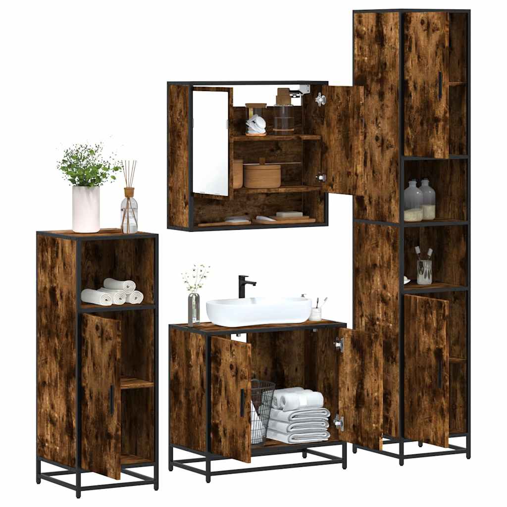 vidaXL 4 Piece Bathroom Furniture Set Smoked Oak Engineered Wood