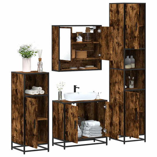vidaXL 4 Piece Bathroom Furniture Set Smoked Oak Engineered Wood