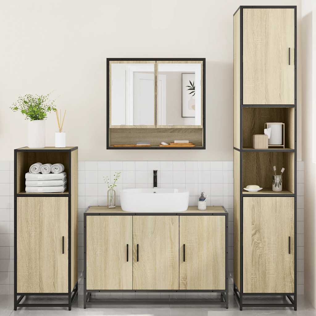vidaXL 4 Piece Bathroom Furniture Set Sonoma Oak Engineered Wood