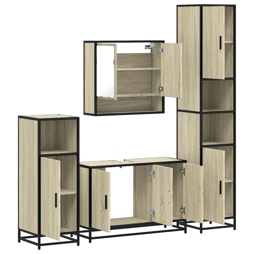 vidaXL 4 Piece Bathroom Furniture Set Sonoma Oak Engineered Wood