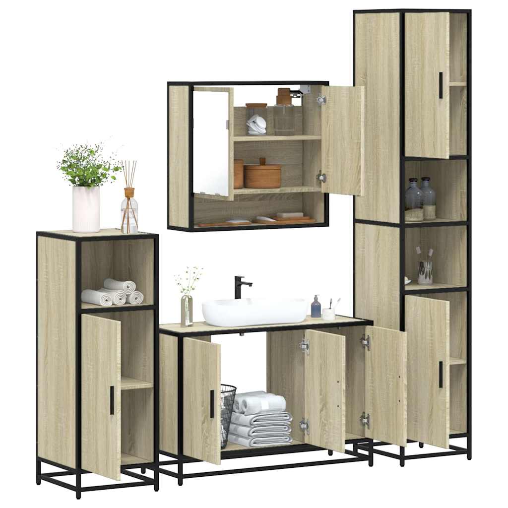 vidaXL 4 Piece Bathroom Furniture Set Sonoma Oak Engineered Wood