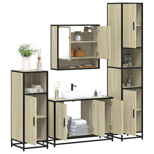 vidaXL 4 Piece Bathroom Furniture Set Sonoma Oak Engineered Wood