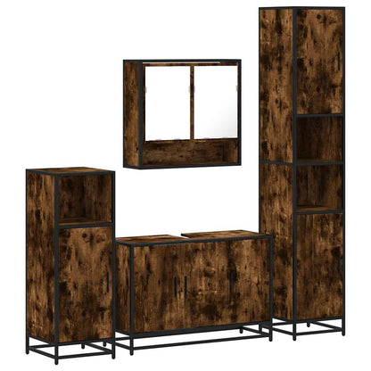 vidaXL 4 Piece Bathroom Furniture Set Smoked Oak Engineered Wood