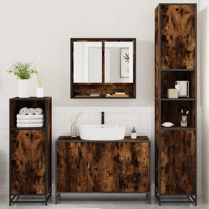 vidaXL 4 Piece Bathroom Furniture Set Smoked Oak Engineered Wood