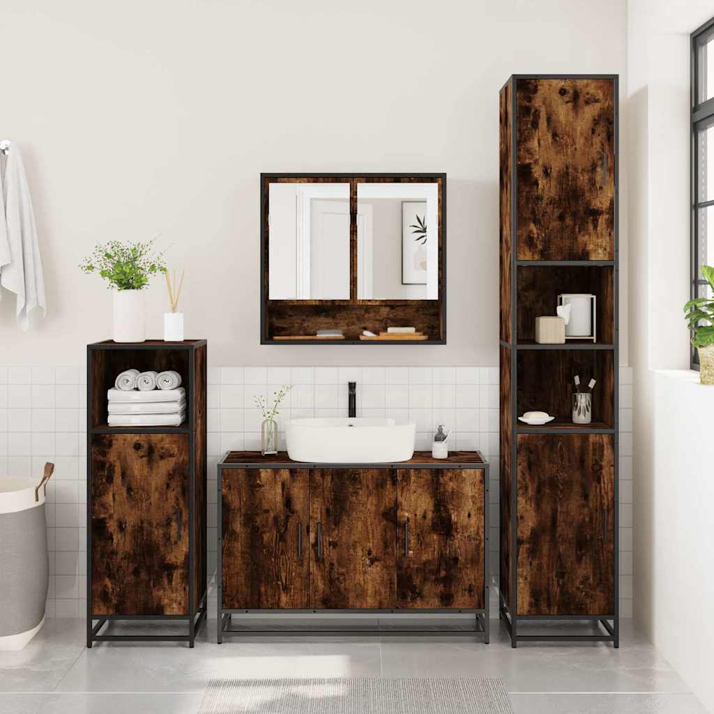 vidaXL 4 Piece Bathroom Furniture Set Smoked Oak Engineered Wood