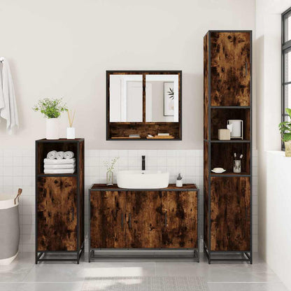 vidaXL 4 Piece Bathroom Furniture Set Smoked Oak Engineered Wood