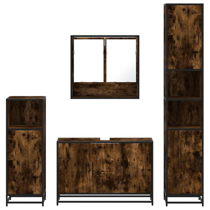 vidaXL 4 Piece Bathroom Furniture Set Smoked Oak Engineered Wood